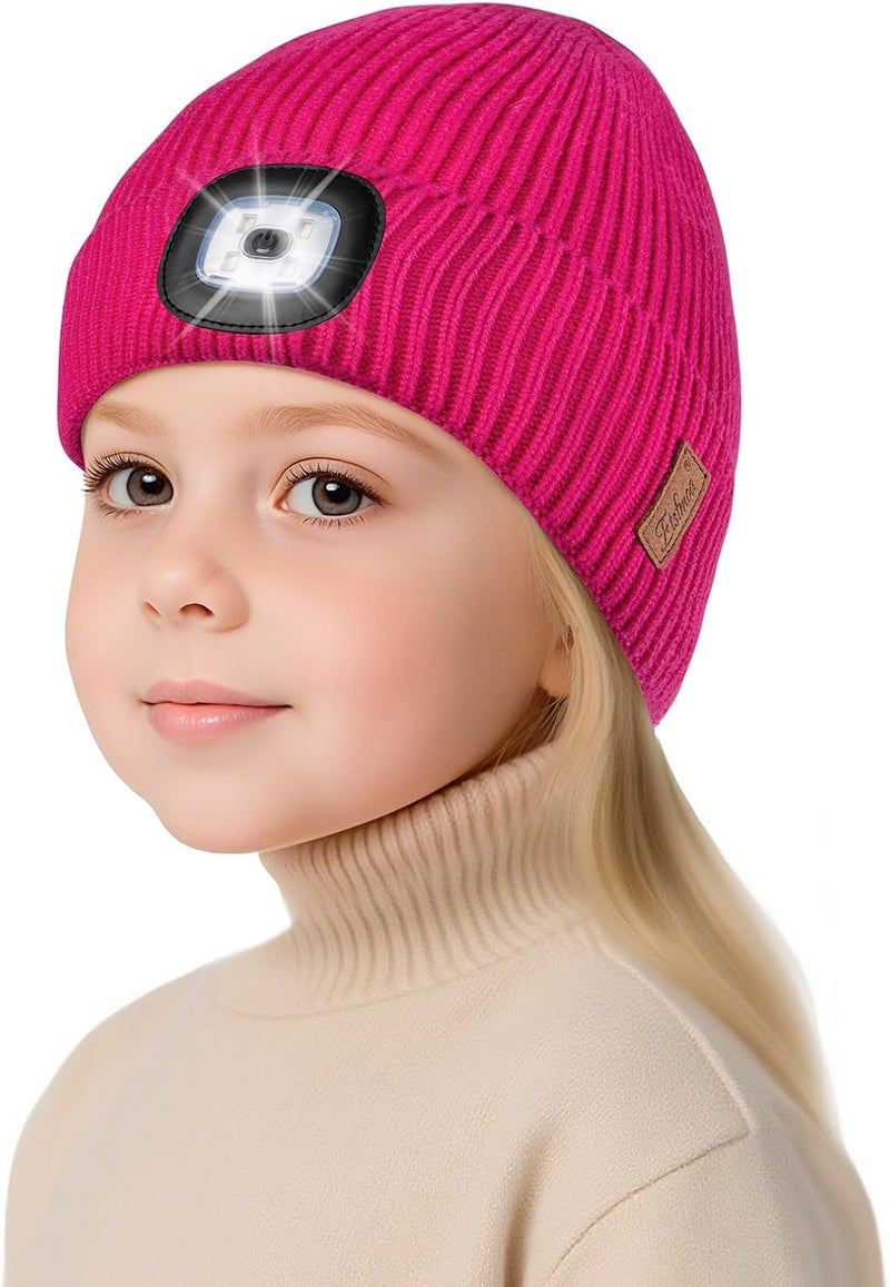 Etsfmoa Store Hat with Light for Kids,Fleece Lined Knit Beanie for Boys and Girls,Type-c Rechargeable Headlamp LED Cap - Image 1